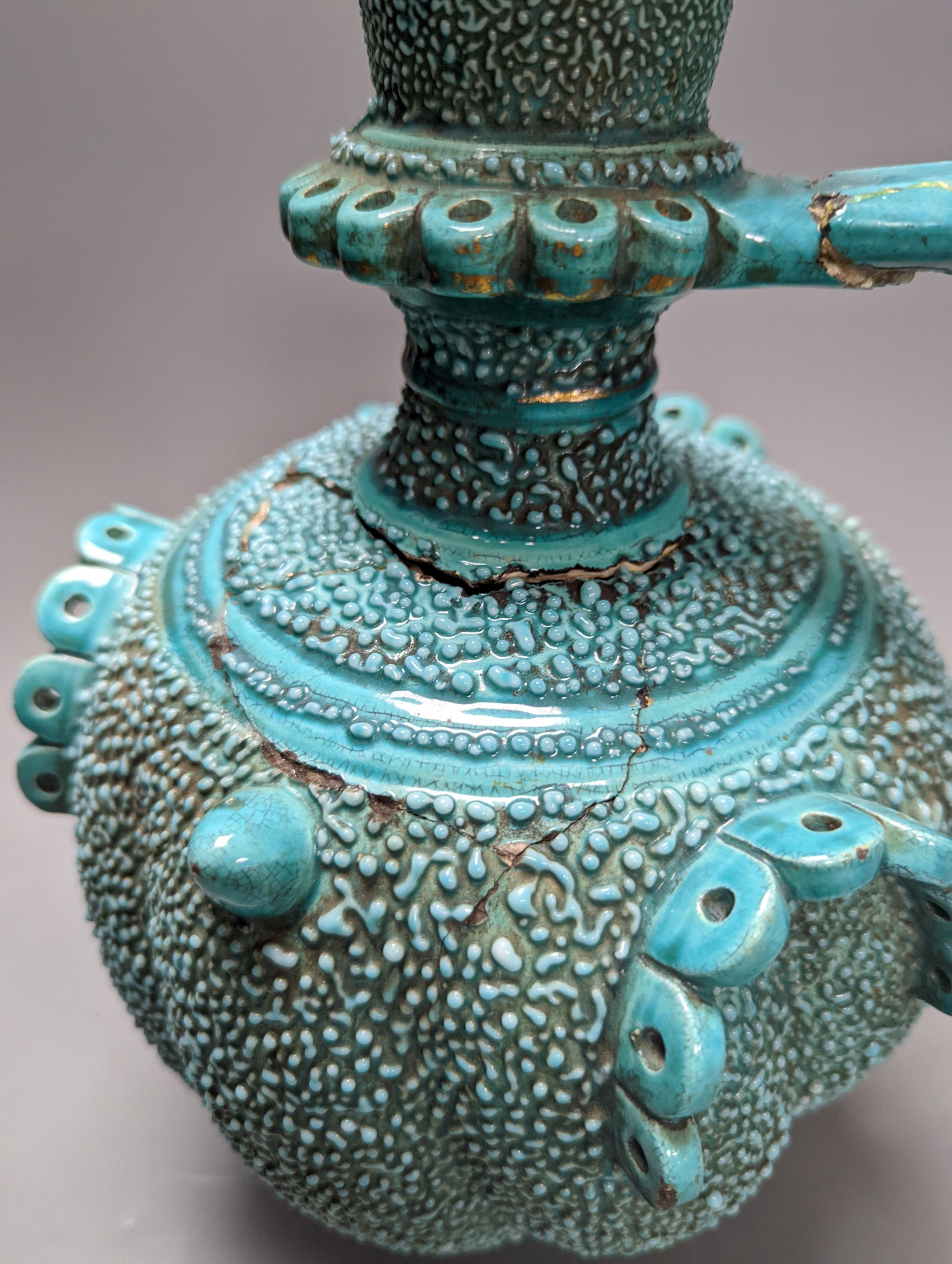 A Zsolnay turquoise glazed ewer (a.f.) 30cm